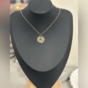 EXPRESS Gold-Tone Evil Eye Pendant Necklace – Teal Glass Center